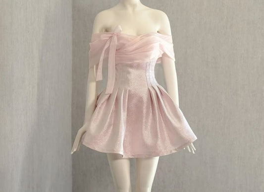 Vestido corto rosa con lentejuelas y hombros descubiertos, sexy, para fiesta de bienvenida de séptimo grado, vestido de cóctel para escuela secundaria, Hoco Outfits DH1530