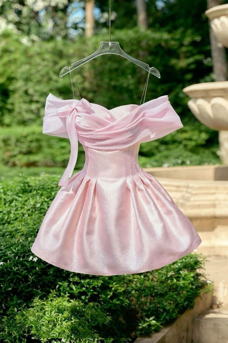 Vestido corto rosa con lentejuelas y hombros descubiertos, sexy, para fiesta de bienvenida de séptimo grado, vestido de cóctel para escuela secundaria, Hoco Outfits DH1531