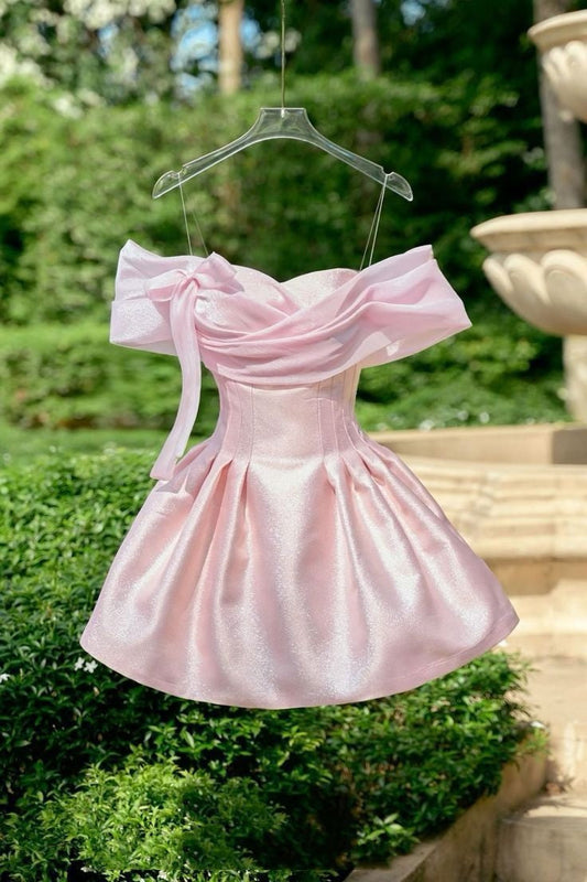 Vestido corto rosa con lentejuelas y hombros descubiertos, sexy, para fiesta de bienvenida de séptimo grado, vestido de cóctel para escuela secundaria, Hoco Outfits DH1531