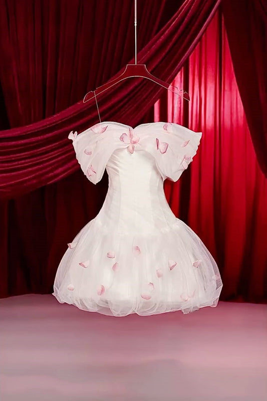 Vestido de fiesta sexy con hombros descubiertos de tul rosa, corto, mini, formal, para séptimo grado, vestido de cóctel de noche para escuela secundaria, trajes Hoco DH1532