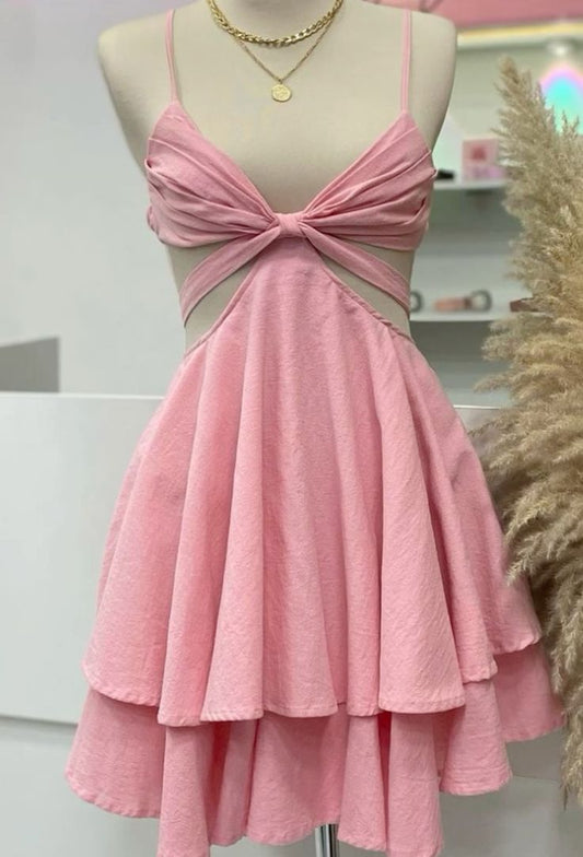 Sexy A Line Spaghetti Straps Pink Short Mini Formal 8th Grade Homecoming Dresses Middle School Cocktail Night Dress Hoco Outfits DH1541