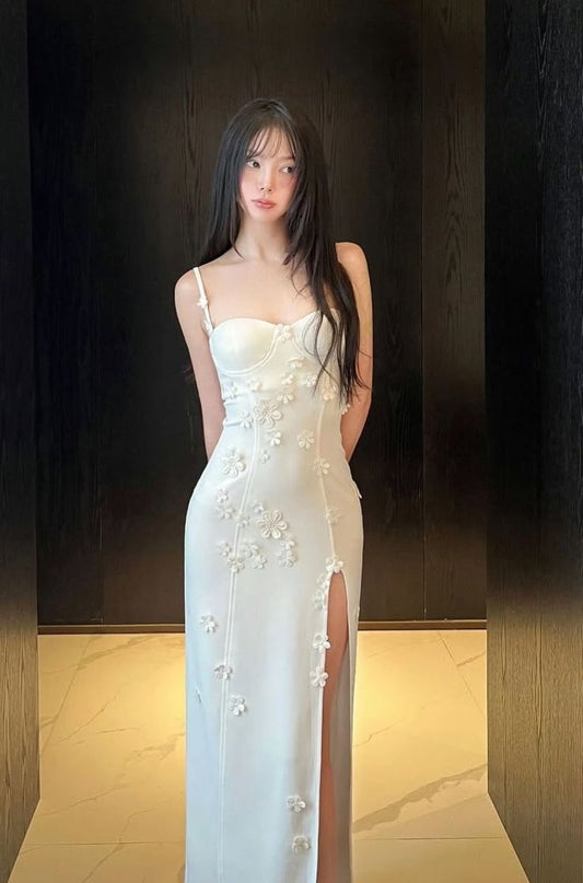 Elegante vestido de fiesta de satén color marfil con tirantes finos para verano, ideal para 22 cumpleaños y 18 años, DH1585