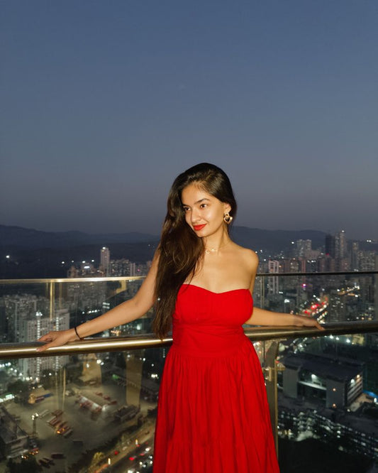 Elegante vestido de fiesta largo de gasa roja con escote en forma de A y escote en forma de corazón, para verano, para cumpleaños número 22 y cumpleaños número 18, DH1590