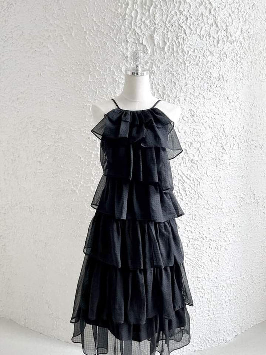 Vestido de cóctel corto para escuela secundaria, corte A, cuello halter, negro, largo hasta la rodilla, para 8.º grado, Hoco Outfits DH1883