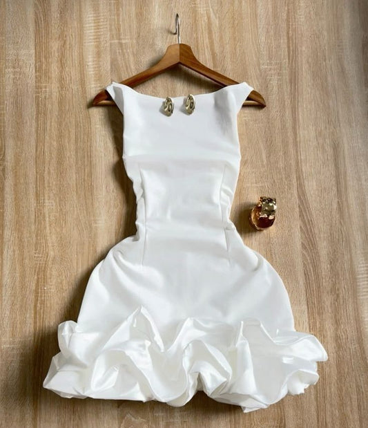 Vestido corto de cóctel blanco, sexy, con escote redondo y minivestido formal para octavo grado, para escuela secundaria, Hoco Outfits DH1889