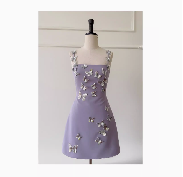 Cute A line Straps Satin Liac Short Grad Dress Inspo Short Mini Formal 8th Grade Homecoming Dresses High School Hoco Court Dress Graduation Dress Cocktail 18th Birthday Outfits DH1943