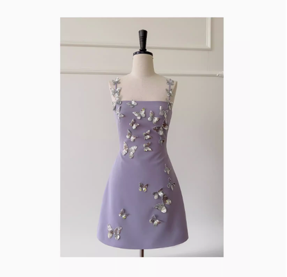 Cute A line Straps Satin Liac Short Grad Dress Inspo Short Mini Formal 8th Grade Homecoming Dresses High School Hoco Court Dress Graduation Dress Cocktail 18th Birthday Outfits DH1943