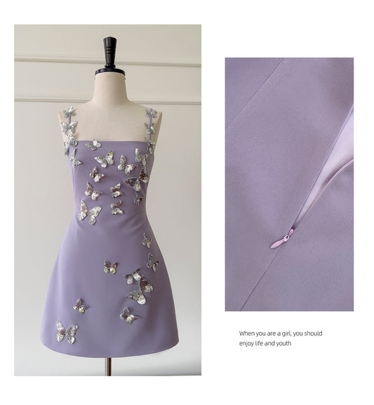 Cute A line Spaghetti Straps Satin Liac Short Grad Dress Inspo Short Mini Formal 8th Grade Homecoming Dresses High School Hoco Court Dress Graduation Dress Cocktail 18th Birthday Outfits DH1944