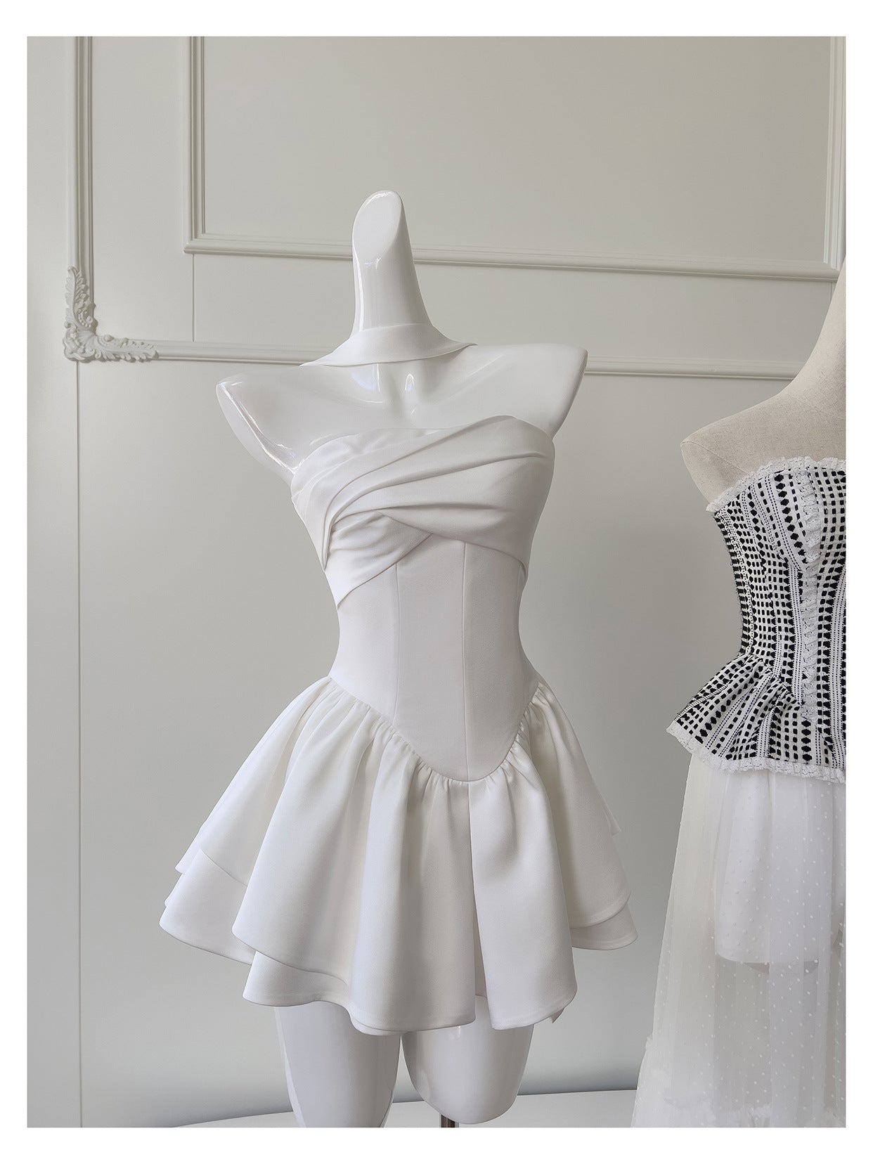Pretty A Line Strapless Satin White Grad Dress Inspo Short Mini Formal 8th Grade Homecoming Dresses Middle School Hoco Court Dress Graduation Dress Cocktail Outfits DH1946