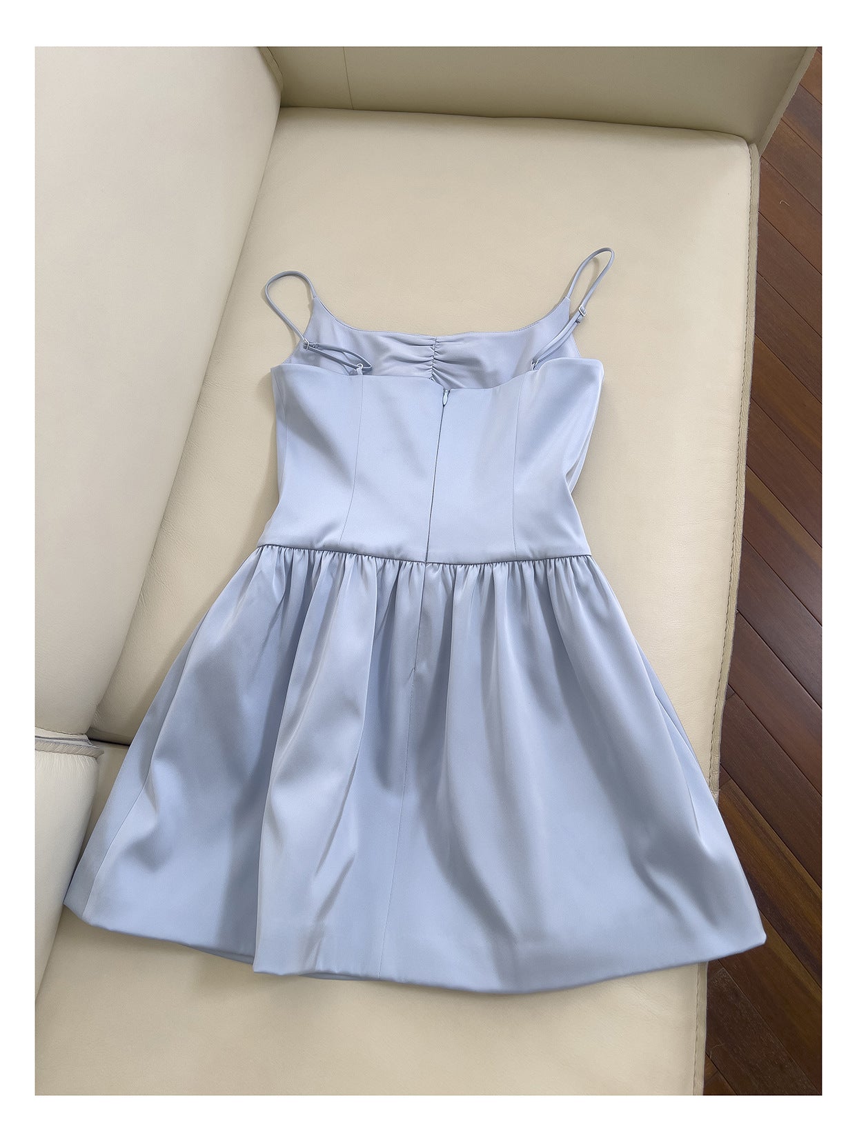 Cute A line Spaghetti Straps Satin Blue Short Grad Dress Inspo Short Mini Formal 8th Grade Homecoming Dresses High School Hoco Court Dress Graduation Dress 18th Birthday Outfits DH1947