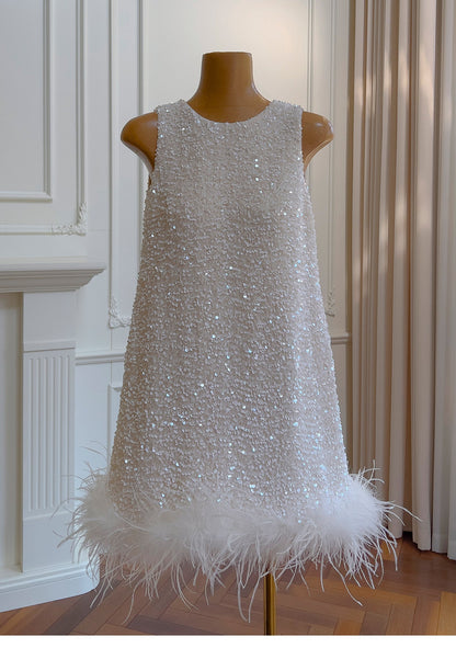 Cute A line Scoop Neck Sequin White Short Grad Dress Inspo Short Mini Formal 8th Grade Homecoming Dresses High School Hoco Court Dress Graduation Dress 18th Birthday Outfits DH1949