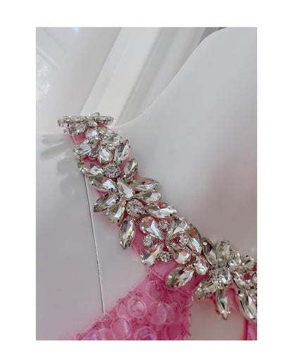 Vestido corto de cóctel para escuela secundaria, con escote redondo y lentejuelas rosas, estilo mini formal, para octavo grado, DH2100