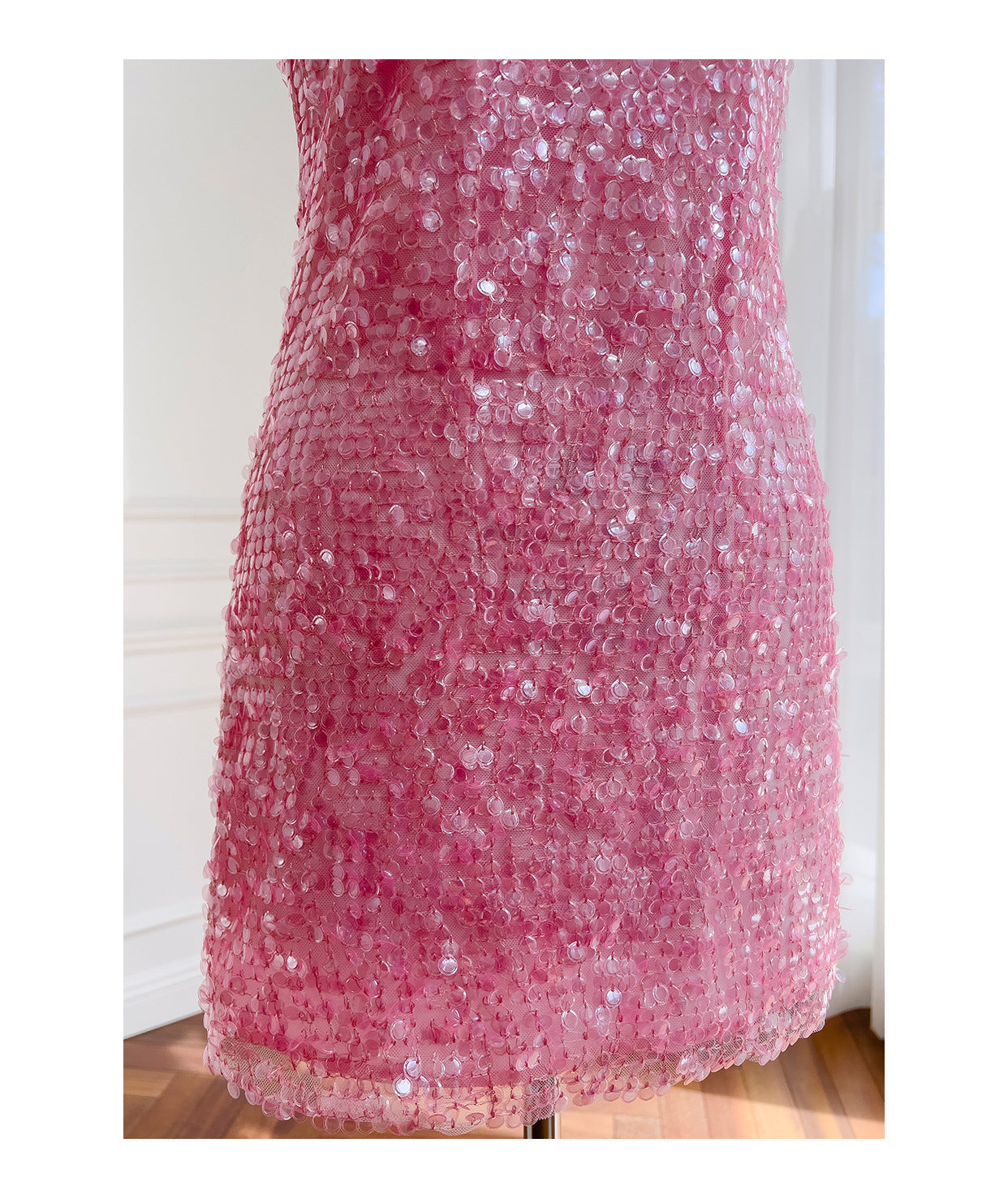 Vestido corto de cóctel para escuela secundaria, con escote redondo y lentejuelas rosas, estilo mini formal, para octavo grado, DH2100