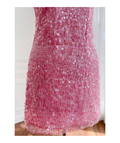 Vestido corto de cóctel para escuela secundaria, con escote redondo y lentejuelas rosas, estilo mini formal, para octavo grado, DH2100