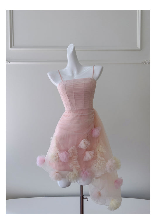 Modest A Line Spaghetti Straps Pink Tulle Formal 8th Grade Homecoming Dresses Middle School Short Birthday Gowns Graduation Dress Hoco Outfits DH2102