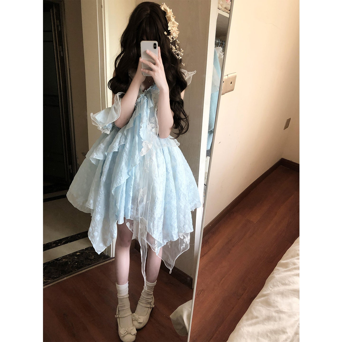 Vestido de fiesta con tirantes finos y encaje azul claro para verano, vestido de lolita para 18 cumpleaños, atuendo de lolita DH2404