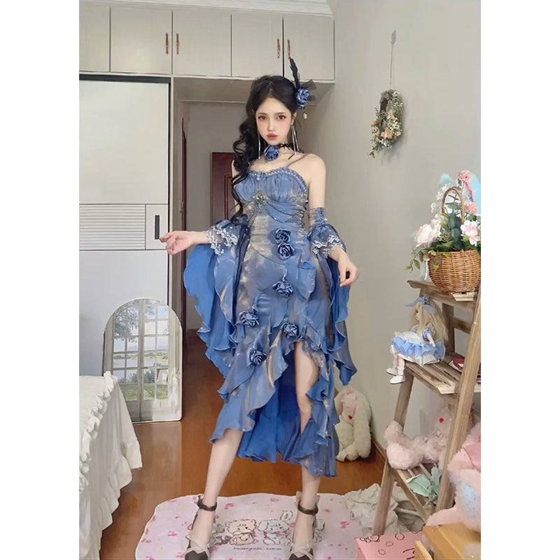 Vestido largo de verano estilo sirena con tirantes finos, estilo lolita, para 19 cumpleaños, estilo vintage, DH2413