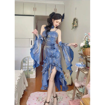 Vestido largo de verano estilo sirena con tirantes finos, estilo lolita, para 19 cumpleaños, estilo vintage, DH2413