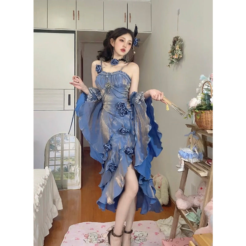 Vestido largo de verano estilo sirena con tirantes finos, estilo lolita, para 19 cumpleaños, estilo vintage, DH2413
