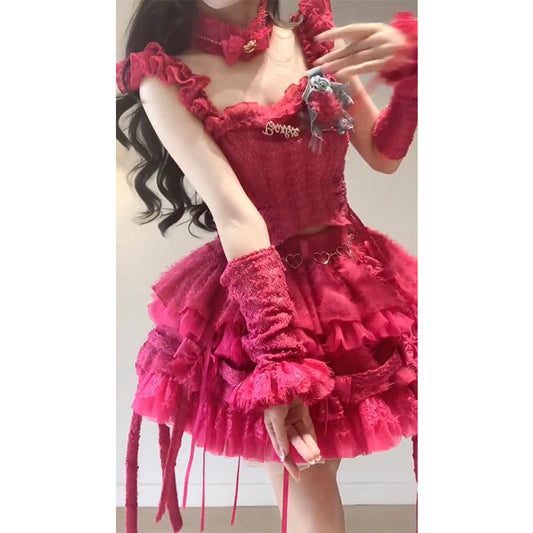 Vestido de fiesta vintage con tirantes, dos piezas, encaje rosa, minivestido de verano para 16 cumpleaños, vestido lolita, minivestido para 18 cumpleaños, traje lolita corto DH2430
