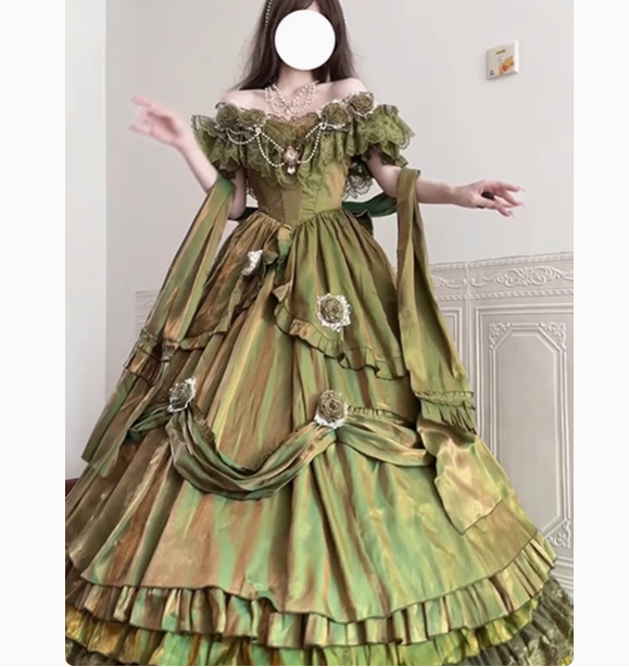 Vestido de fiesta vintage verde con hombros descubiertos para 21 cumpleaños, vestido lolita largo, DH2436