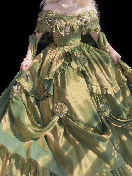 Vestido de fiesta vintage con hombros descubiertos, verde, para 22 cumpleaños, estilo lolita, largo, DH2438