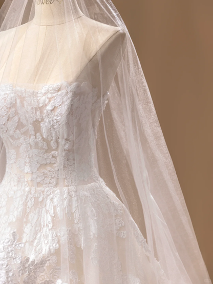 Vestido de novia princesa, vestido de baile, sin tirantes, de encaje, blanco, largo, DH2793
