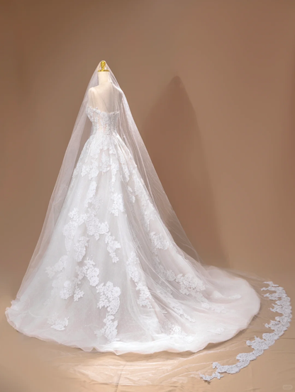 Vestido de novia princesa, vestido de baile, sin tirantes, de encaje, blanco, largo, DH2793