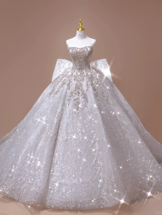 Vestido de novia atemporal, vestido de fiesta, sin tirantes, de encaje y lentejuelas, blanco, largo, para novias, vestidos de novia largos, vestidos de novia modestos DH2794