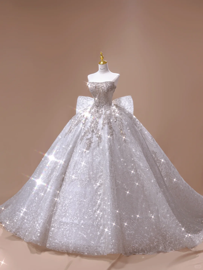 Vestido de novia atemporal, vestido de fiesta, sin tirantes, de encaje y lentejuelas, blanco, largo, para novias, vestidos de novia largos, vestidos de novia modestos DH2794