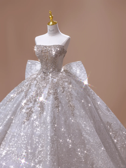 Vestido de novia atemporal, vestido de fiesta, sin tirantes, de encaje y lentejuelas, blanco, largo, para novias, vestidos de novia largos, vestidos de novia modestos DH2794