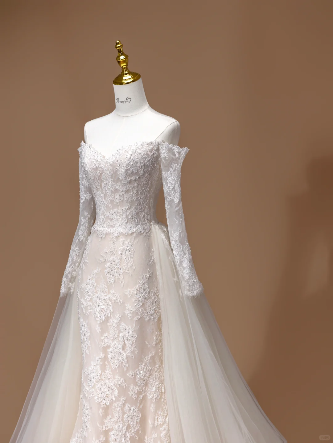 Vestido de novia de ensueño, corte sirena, hombros descubiertos, encaje, mangas largas, blanco, DH2795