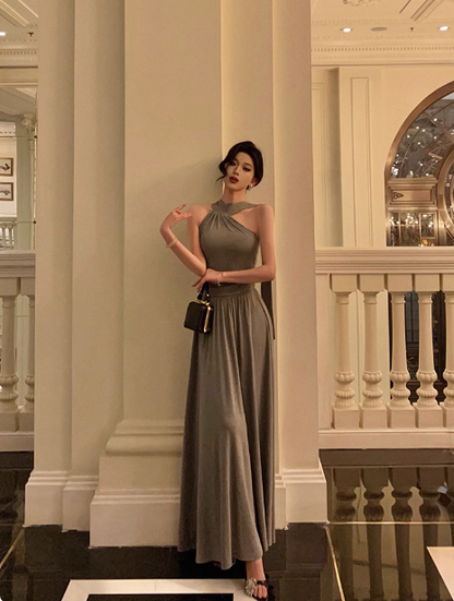 Elegante vestido gris de corte A sin mangas para cumpleaños número 21, ideal para fiestas de cumpleaños, DP1297