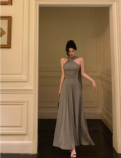 Elegante vestido gris de corte A sin mangas para cumpleaños número 21, ideal para fiestas de cumpleaños, DP1297