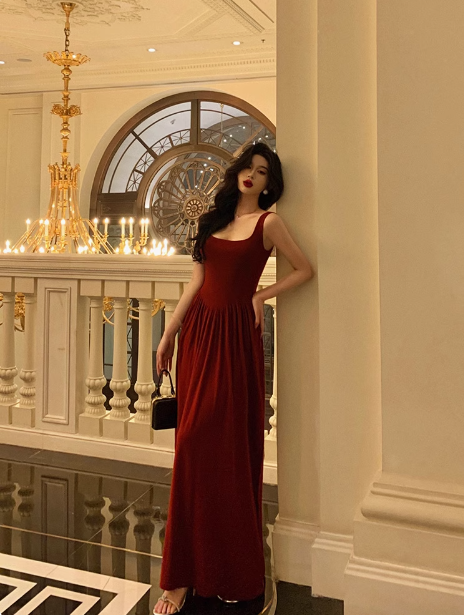 Vestido de fiesta de sirena con escote cuadrado rojo para 18 cumpleaños, ideas de vestidos de cumpleaños para mujeres (DP1298)