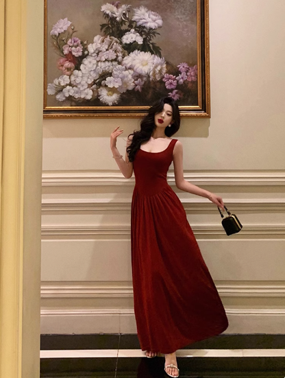 Vestido de fiesta de sirena con escote cuadrado rojo para 18 cumpleaños, ideas de vestidos de cumpleaños para mujeres (DP1298)