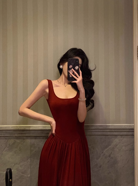 Vestido de fiesta de sirena con escote cuadrado rojo para 18 cumpleaños, ideas de vestidos de cumpleaños para mujeres (DP1298)