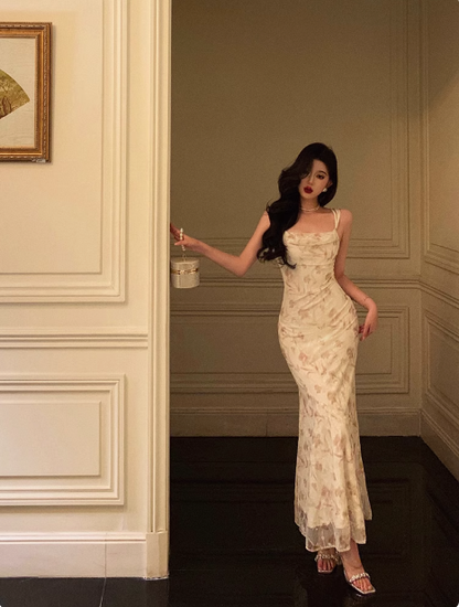 Elegante vestido de sirena blanco floral sin mangas para 21 cumpleaños. Ideas de vestidos de cumpleaños para mujeres DP1302.