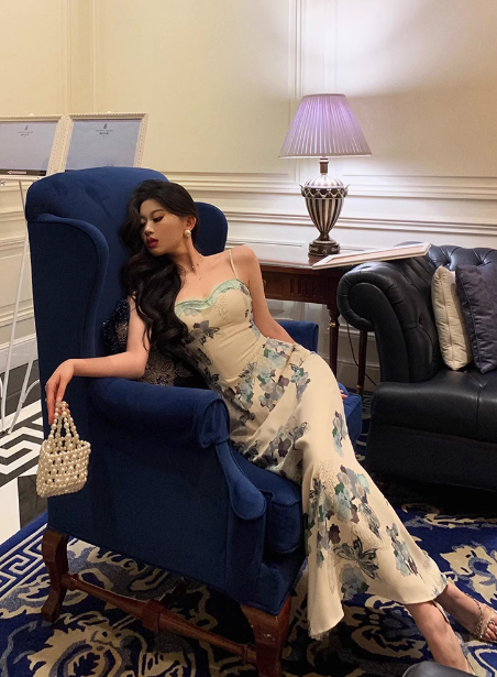 Vestido elegante de sirena con tirantes florales, sin mangas, para fiesta de cumpleaños número 21, ideas para vestidos de cumpleaños para mujeres DP1307