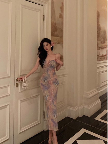 Vestido elegante de sirena con tirantes finos en color uva para cumpleaños número 23. Ideas de vestidos de cumpleaños para mujeres (DP1400)