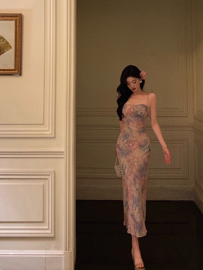 Vestido elegante de sirena con tirantes finos en color uva para cumpleaños número 23. Ideas de vestidos de cumpleaños para mujeres (DP1400)