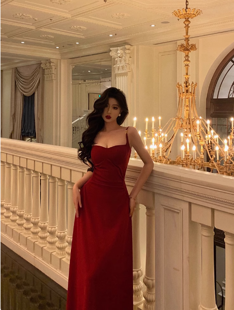 Elegant A line Spaghetti Straps Red 21st Birthday Dress Party Gown Birthday Outfits Birthday Dress Ideas For Women DP1437