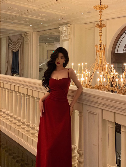Elegant A line Spaghetti Straps Red 21st Birthday Dress Party Gown Birthday Outfits Birthday Dress Ideas For Women DP1437
