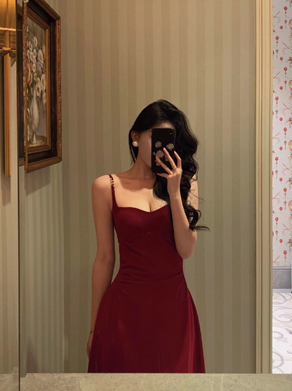 Elegant A line Spaghetti Straps Red 21st Birthday Dress Party Gown Birthday Outfits Birthday Dress Ideas For Women DP1437