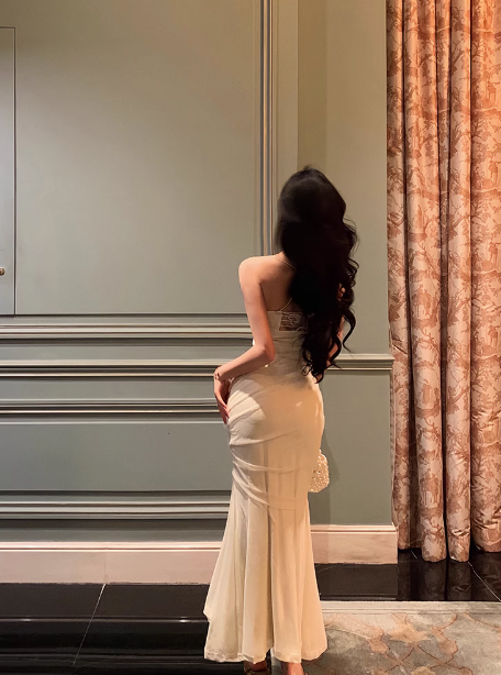 Vestido elegante de sirena con tirantes finos para cumpleaños número 21, color blanco, ideal para fiestas de cumpleaños, DP1438