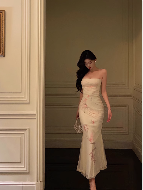 Vestido elegante de sirena con tirantes finos para cumpleaños número 21, color blanco, ideal para fiestas de cumpleaños, DP1438