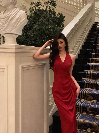 Elegant Glamour Mermaid Halter Red Prom Dress Party Dress Evening Dresses DP1640