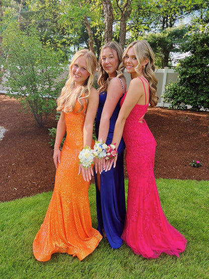 Vestidos de fiesta largos con lentejuelas de sirena naranja Vestidos elegantes