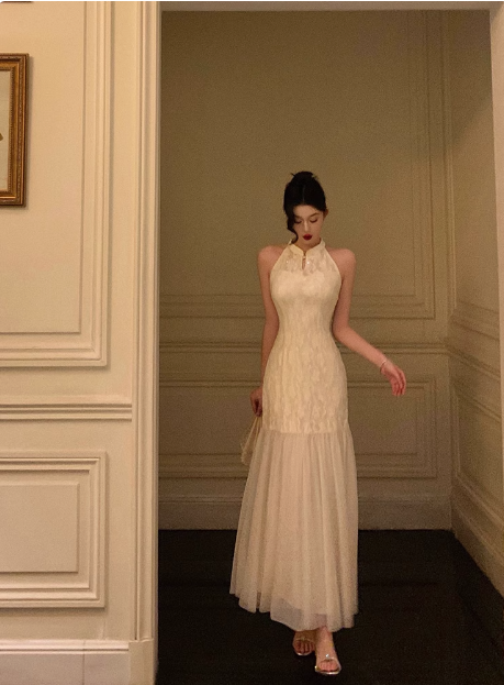 Vestido elegante de encaje blanco sin mangas para fiesta de 18 años. Ideas para vestidos de cumpleaños para mujeres (DP563).