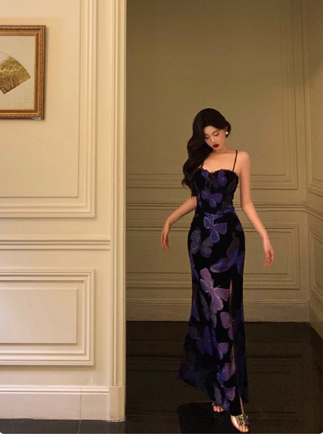 Vestido azul elegante con tirantes para 18 cumpleaños, atuendos para 21 cumpleaños, ideas de vestidos de cumpleaños para mujeres DP589